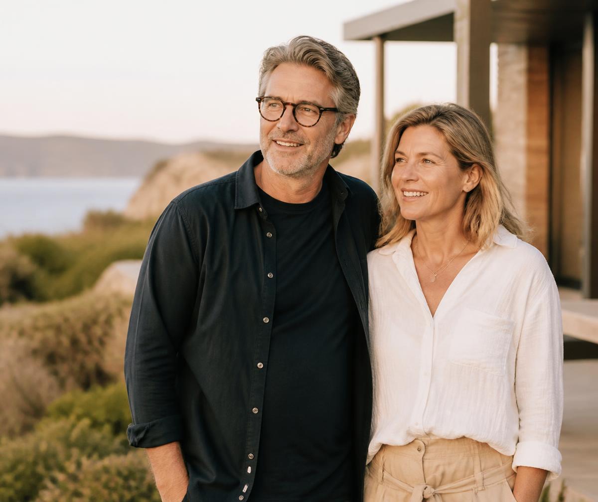 Steve and Cathy at their coastal home after retiring